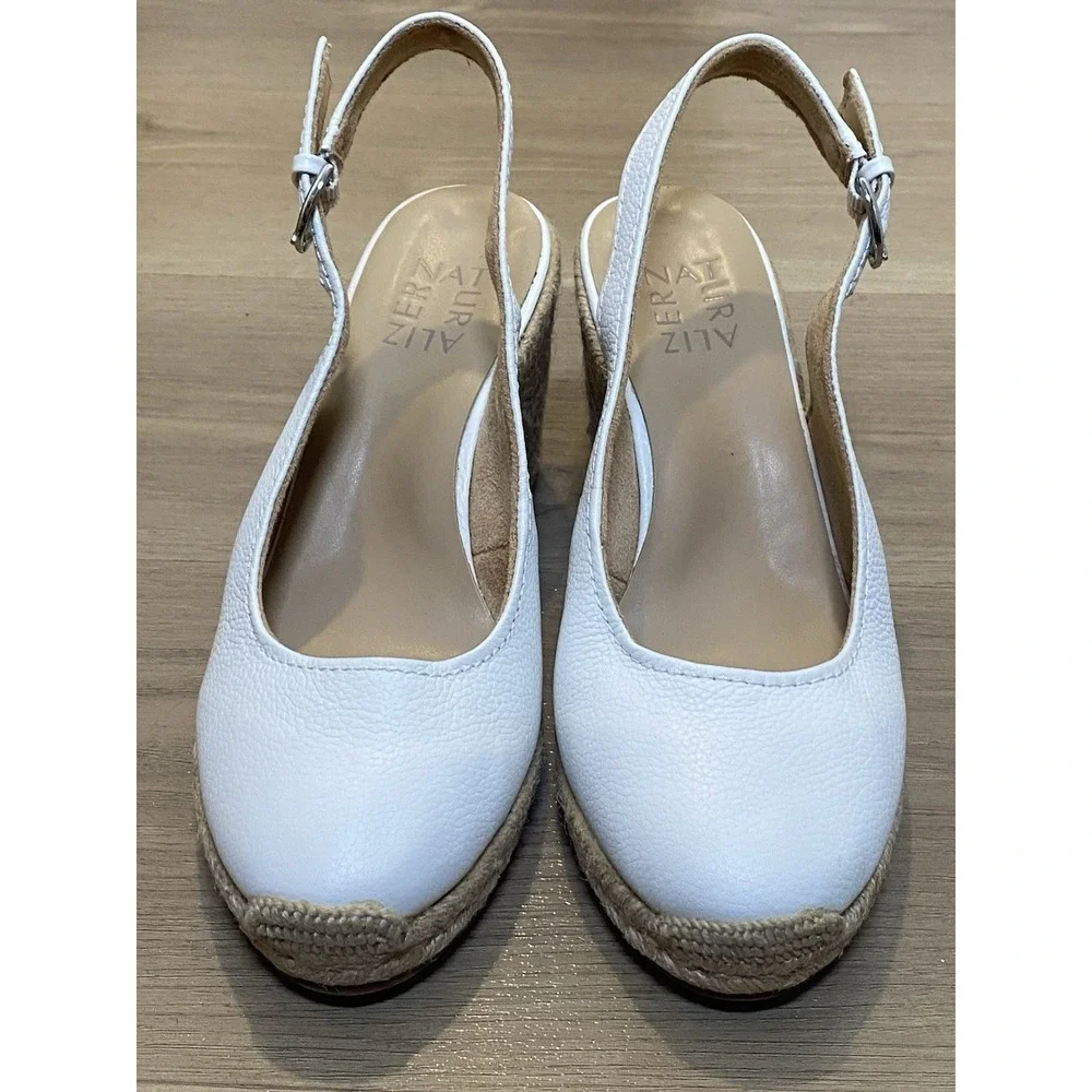 Naturalizer Leather Espadrille Slingback Wedge Sandal Shoes Comfort White Size 8